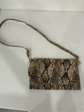 Street Level Faux Snakeskin Crossbody Bag - Brown